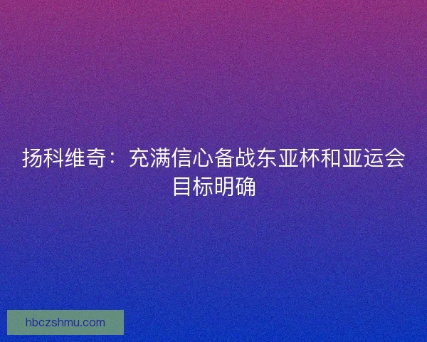 扬科维奇：充满信心备战东亚杯和亚运会目标明确